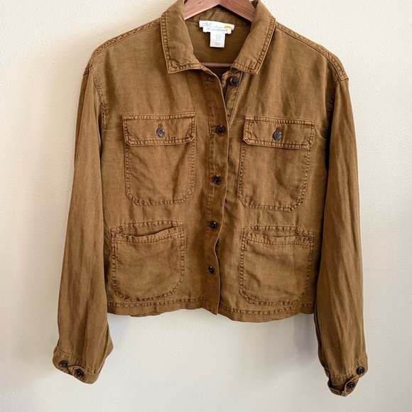 C&C California Jackets & Blazers - C&C California Cropped Utility Jacket Linen Blend Camel Brown Button Front